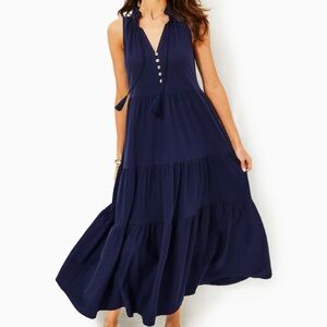 Lilly Pulitzer Malone 100% Cotton Maxi Dress in True Navy
